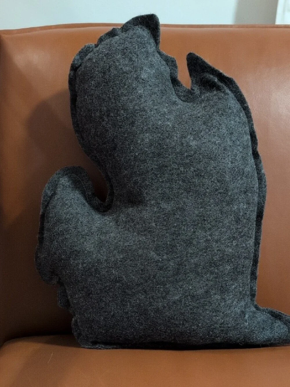 Handmade Michigan State Gray Felt Decorative Pillow with Teal Heart Accent